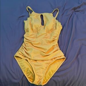 Ellen Tracy Yellow One Piece Swimsuit with Spaghetti Straps